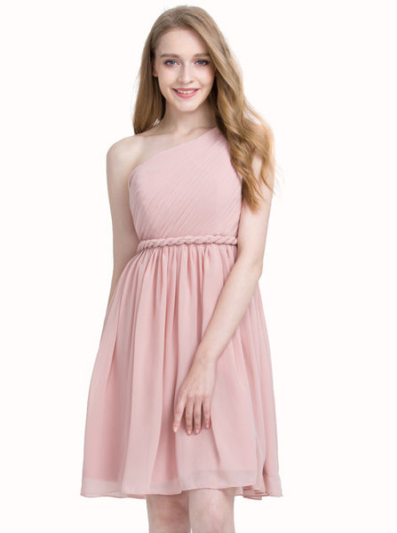 Pink Homecoming Dress,One Shoulder Homecoming Dresses,Knee Length Homecoming Dress,HC00057