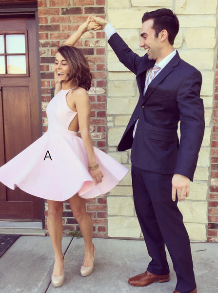 Pink Homecoming Dresses,Modest Cocktail Dresses,Backless Cocktail Dress,CD00055