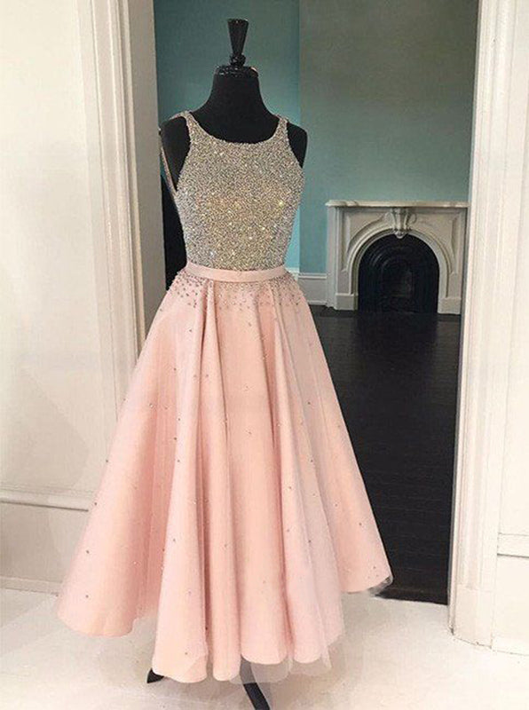 Pink Homecoming Dresses,Tea Length Homecoming Dress,Sparkly Homecoming