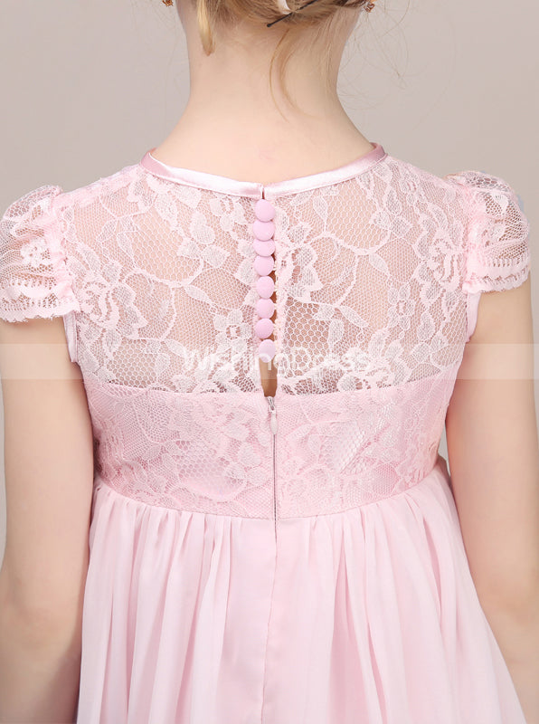 Pink Junior Bridesmaid Dress with Cap Sleeves,Long Chiffon Lace Junior Bridesmaid Dress,JB00043, J10 / Pink Pink Junior Bridesmaid Dress with Cap Sleeves,Long Chiffon Lace Junior Bridesmaid Dress,JB00043, J10 / Pink