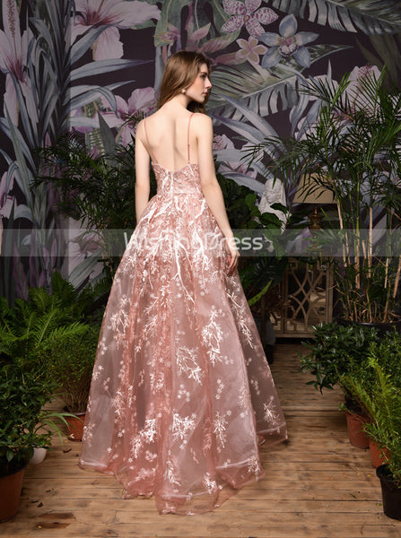 Pink Lace Prom Dresses,Spaghetti Straps A-line Dress,PD00465