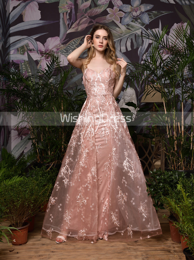 Pink Lace Prom Dresses,Spaghetti Straps A-line Dress,PD00465 US16W / Picture Color