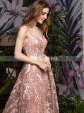 Pink Lace Prom Dresses,Spaghetti Straps A-line Dress,PD00465