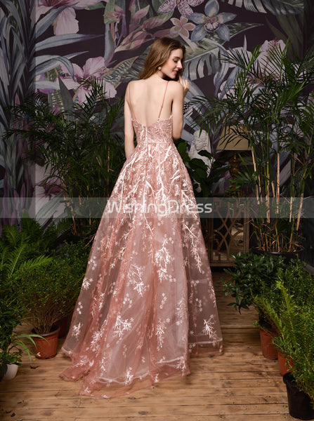 Pink Lace Prom Dresses,Spaghetti Straps A-line Dress,PD00465