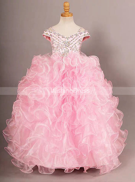 Pink Little Princess Dresses,Ruffled Ball Gown Dress for Teens,GPD0029