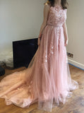 Pink Long Prom Dresses,Princess Prom Dress,Tulle Prom Dress.PD00312