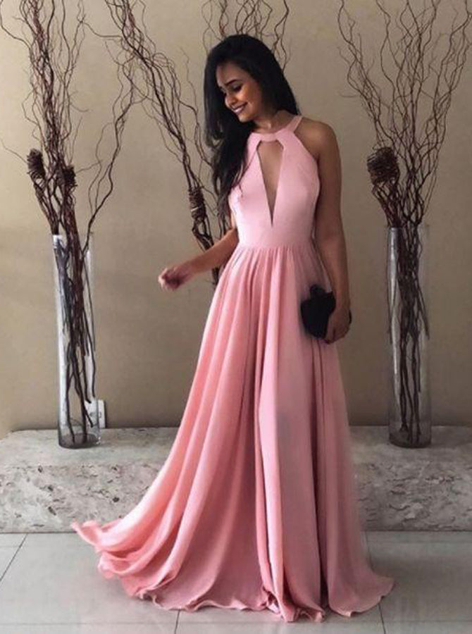 Pink Long Prom Dresses,Silk Like Satin Bridesmaid Dresses,Simple Bride