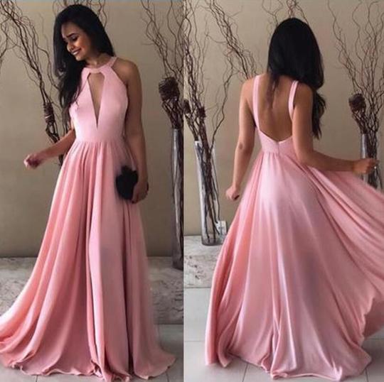 Pink Long Prom Dresses Silk Like Satin Bridesmaid Dresses Simple Bridesmaid Dress PD00372