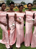 Pink Off the Shoulder Bridesmaid Dress,Satin Bridesmaid Dress,Fitted Bridesmaid Dress,BD00096