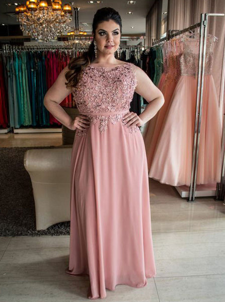 Pink Plus Size Prom Dresses,Long Plus Size Prom Dress,Chiffon Plus Size Dresses,PD00251