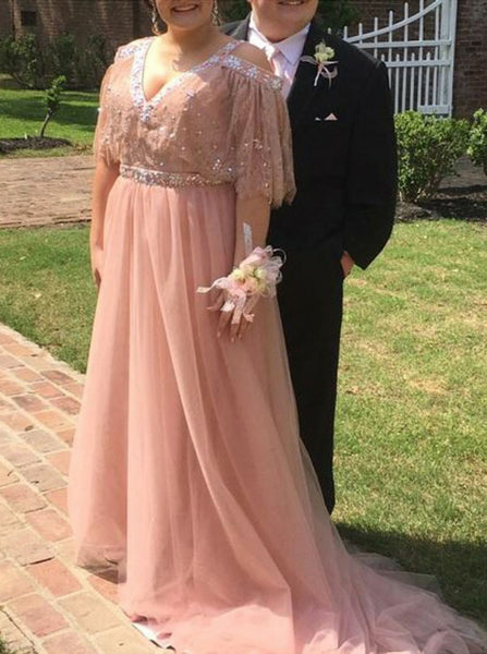Pink Plus Size Prom Dresses,Tulle Plus Size Prom Dress,Long Plus Size Dress,PD00325