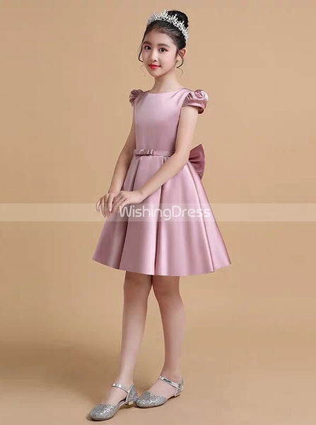 Pink Satin Junior Prom Dress,Short Junior Party Dress,Cute Junior Bridesmaid Dress,JB00044