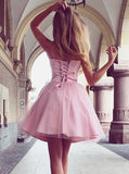 Pink Sweet 16 Dresses,Strapless Sweet 16 Dress,Tulle Sweet 16 Dress,Modest Homecoming Dress,SW00002