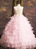 Pink Tiered Girls Pageant Dresses,Formal Princess Girls Party Dress,Birthday Dress,GPD0019