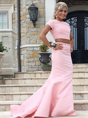 Pink Two Piece Prom Dresses,Fit and Flare Prom Dress,Open Back Prom Dress,PD00292, US16 / Burgundy