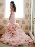 Blush Pink Wedding Dresses,Mermaid Wedding Dress with Ruffles,Organza Bridal Gown,WD00108