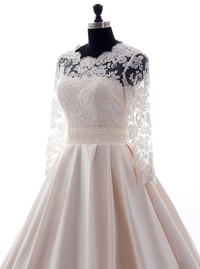 Pink Wedding Gown,Wedding Dresses with Sleeves,Satin Wedding Dress,Vintage Wedding Gown,WD00029, US2 / Pink