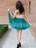Pleated Homecoming Dresses,Green Cocktail Dresses,Strappy Cocktail Dress,CD00050