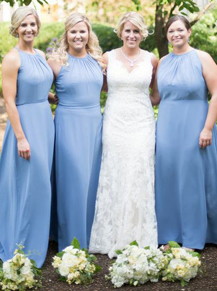 Plus Size Bridesmaid Dress,Blue Bridesmaid Dress,Chiffon Bridesmaid Dress,BD00174