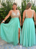 Plus Size Prom Dress with Slit,Beaded Plus Size Prom Dress,Plus Size Dress for Teens,PD00323