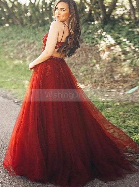 Princess A-line Prom Dress,Red Tulle Prom Dress,Stunning Evening Dress PD00030