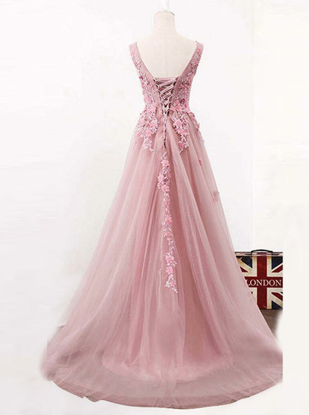 Princess A-line Tulle Prom Dress,Floral Prom Dress,Graduation Dress for girls PD00180