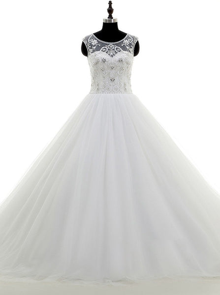 Princess ball gown Wedding Dress,Tulle Beaded Wedding Gown,Simple Wedding Dresses,WD00035