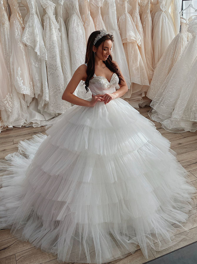 Princess Ball Gown Wedding Dress,Layered Tulle Bridal Gown,WD00653 US4 / Ivory