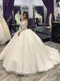Princess Ball Gown Wedding Dress with Sleeves,Classic Bridal Gown,WD00642