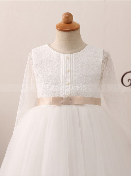 Princess Flower Girl Dress Ball Gown,First Communion Dress with Sleeves,FD00051