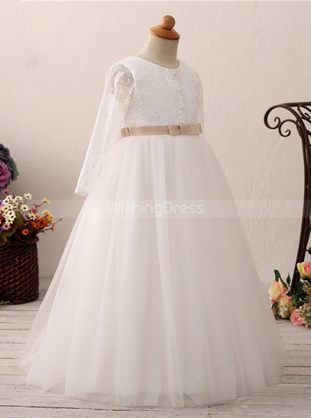 Princess Flower Girl Dress Ball Gown,First Communion Dress with Sleeves,FD00051
