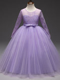 Princess Flower Girl Dress,Formal Girl Dress,First Communion Dress with Sleeves,FD00128