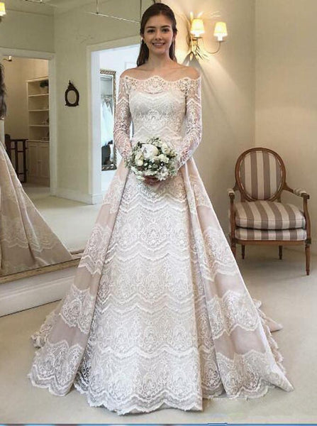 Princess Off the Shoulder Wedding Gown With Sleeves,Elegant Bridal Gown High Quality,WD00500