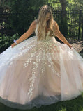 Princess Tulle Prom Dress with Floral Appliques,Girls Graduation Dress,Formal Evening Dress PD00138