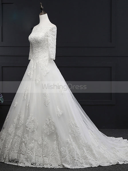 Princess Wedding Dress,Off the Shoulder Wedding Dress,Bridal Dress with Sleeves,WD00142