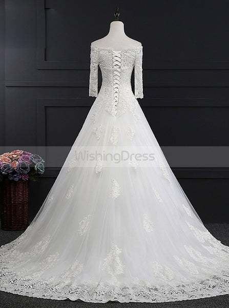 Princess Wedding Dress,Off the Shoulder Wedding Dress,Bridal Dress with Sleeves,WD00142