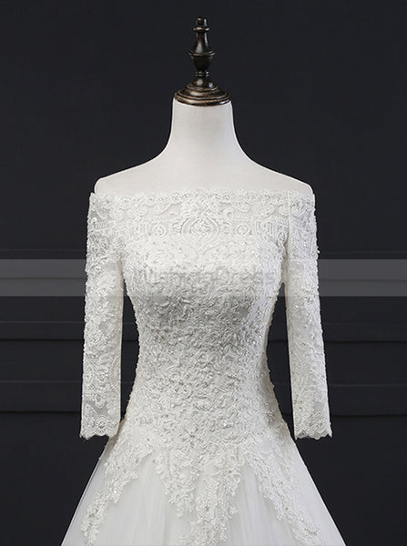 Princess Wedding Dress,Off the Shoulder Wedding Dress,Bridal Dress with Sleeves,WD00142