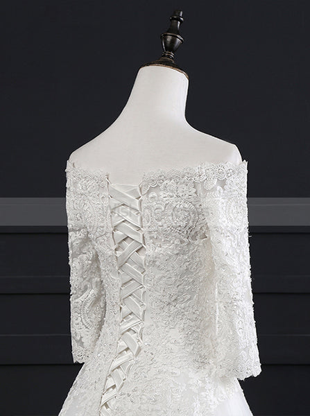 Princess Wedding Dress,Off the Shoulder Wedding Dress,Bridal Dress with Sleeves,WD00142