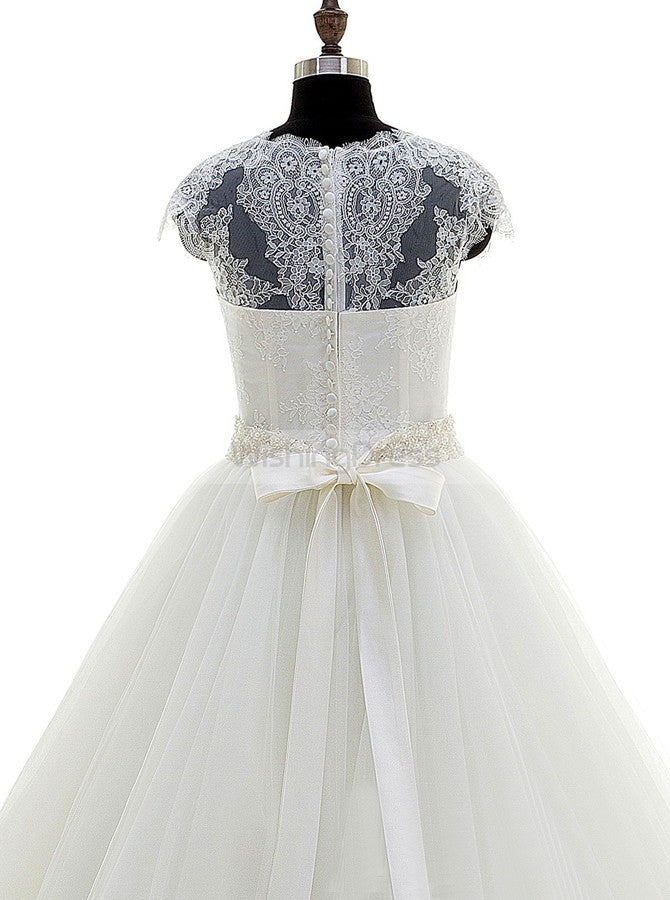 Princess Wedding Dress with Belt,Lace Tulle Wedding Dresses,Elegant Wedding Gown,WD00040, US22W / White Princess Wedding Dress with Belt,Lace Tulle Wedding Dresses,Elegant Wedding Gown,WD00040, US22W / White