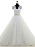 Princess Wedding Dress with Belt,Lace Tulle Wedding Dresses,Elegant Wedding Gown,WD00040