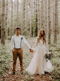 Princess Wedding Dress with Illusion Sleeves,Tulle Outdoor Wedding Dress,WD00451