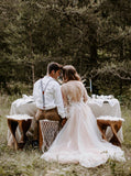 Princess Wedding Dress with Illusion Sleeves,Tulle Outdoor Wedding Dress,WD00451
