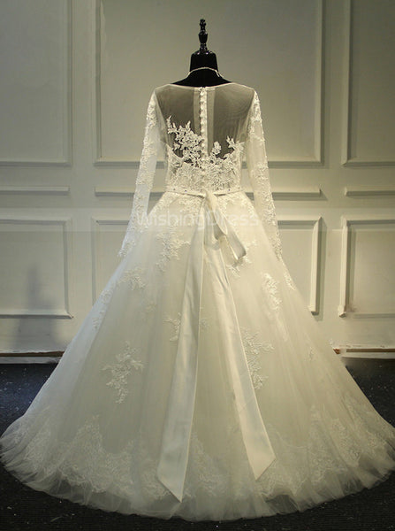 Princess Wedding Dress with Sleeves,Tulle Bridal Gown,WD00375