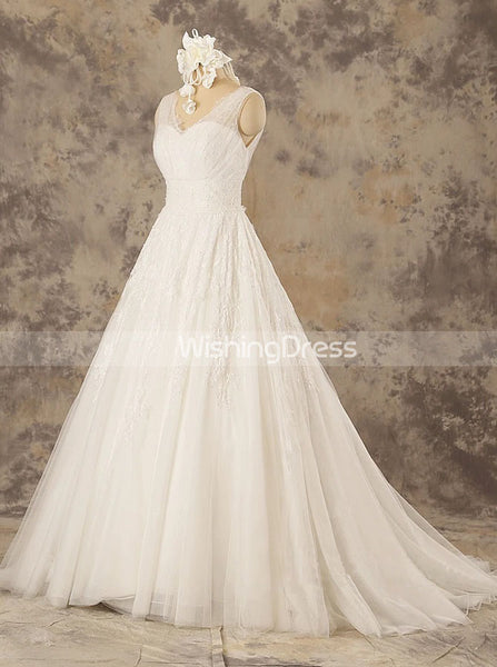 Princess Wedding Dress with V-neck,Lace A-line Wedding Dress,WD00581