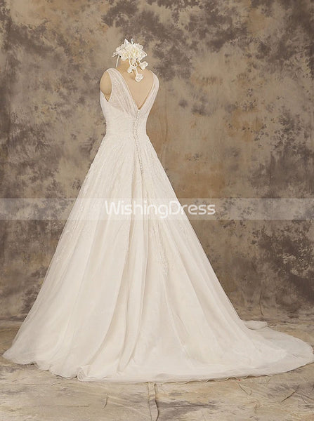 Princess Wedding Dress with V-neck,Lace A-line Wedding Dress,WD00581