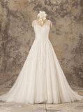Princess Wedding Dress with V-neck,Lace A-line Wedding Dress,WD00581