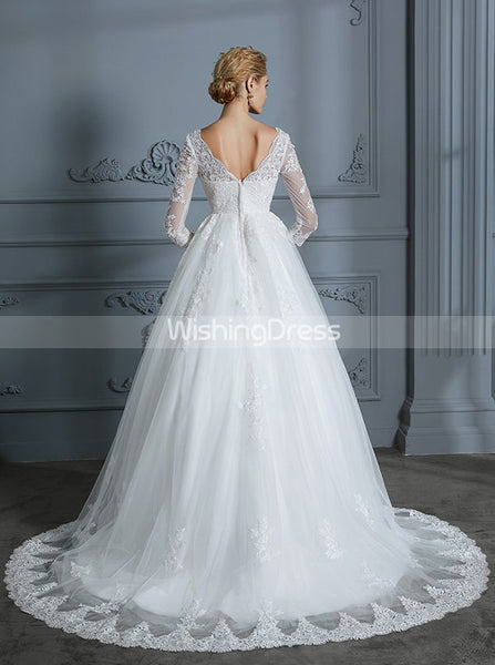 Princess Wedding Dresses,Ball Gown Wedding Dress with Sleeves,Classic Wedding Gown,WD00296