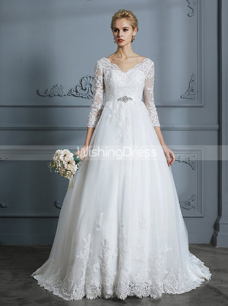 Princess Wedding Dresses,Ball Gown Wedding Dress with Sleeves,Classic Wedding Gown,WD00296