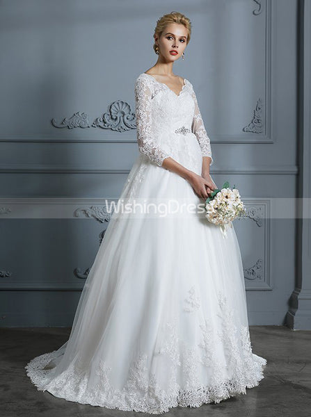 Princess Wedding Dresses,Ball Gown Wedding Dress with Sleeves,Classic Wedding Gown,WD00296