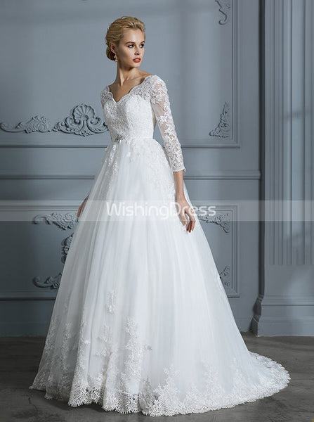 Princess Wedding Dresses,Ball Gown Wedding Dress with Sleeves,Classic Wedding Gown,WD00296